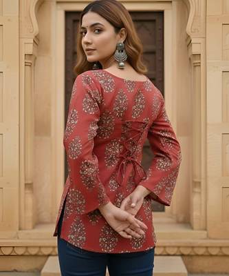 Maroon  pure cotton printed tunic for women 4