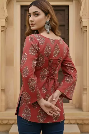Maroon  pure cotton printed tunic for women