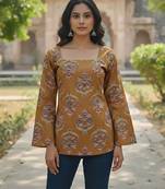 Yellow  pure cotton printed tunic for women