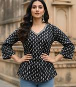 Black  pure cotton printed tunic for women