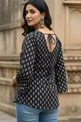 Black  pure cotton printed tunic for women