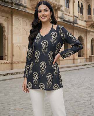 Black  pure cotton printed tunic for women 1