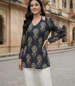 Black  pure cotton printed tunic for women
