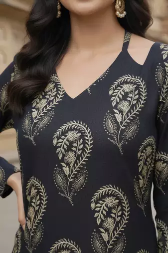 Black  pure cotton printed tunic for women