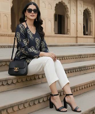 Black  pure cotton printed tunic for women 5