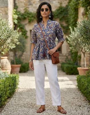 Blue  pure cotton printed tunic for women 5