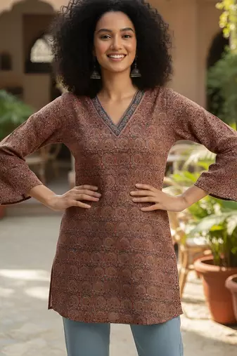 Maroon  pure cotton printed tunic for women