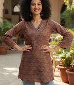 Maroon  pure cotton printed tunic for women