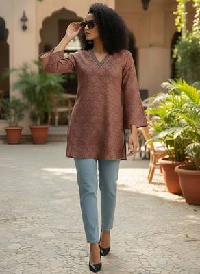 Maroon  pure cotton printed tunic for women 2