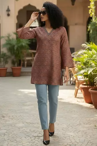 Maroon  pure cotton printed tunic for women