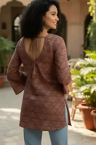 Maroon  pure cotton printed tunic for women