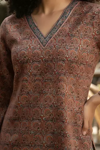 Maroon  pure cotton printed tunic for women