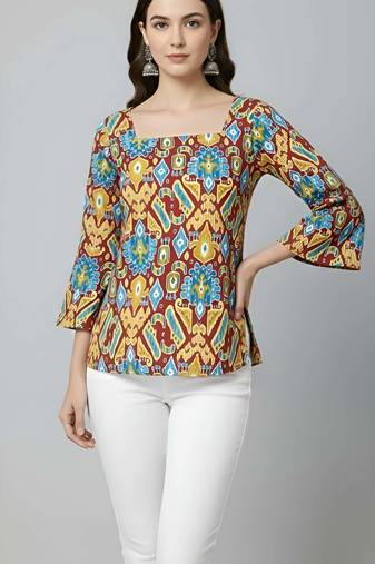 Multicolor  pure cotton printed tunic for women