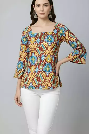 Multicolor  pure cotton printed tunic for women