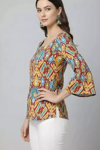 Multicolor  pure cotton printed tunic for women