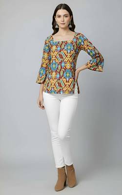 Multicolor  pure cotton printed tunic for women 4
