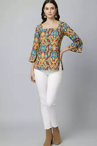 Multicolor  pure cotton printed tunic for women