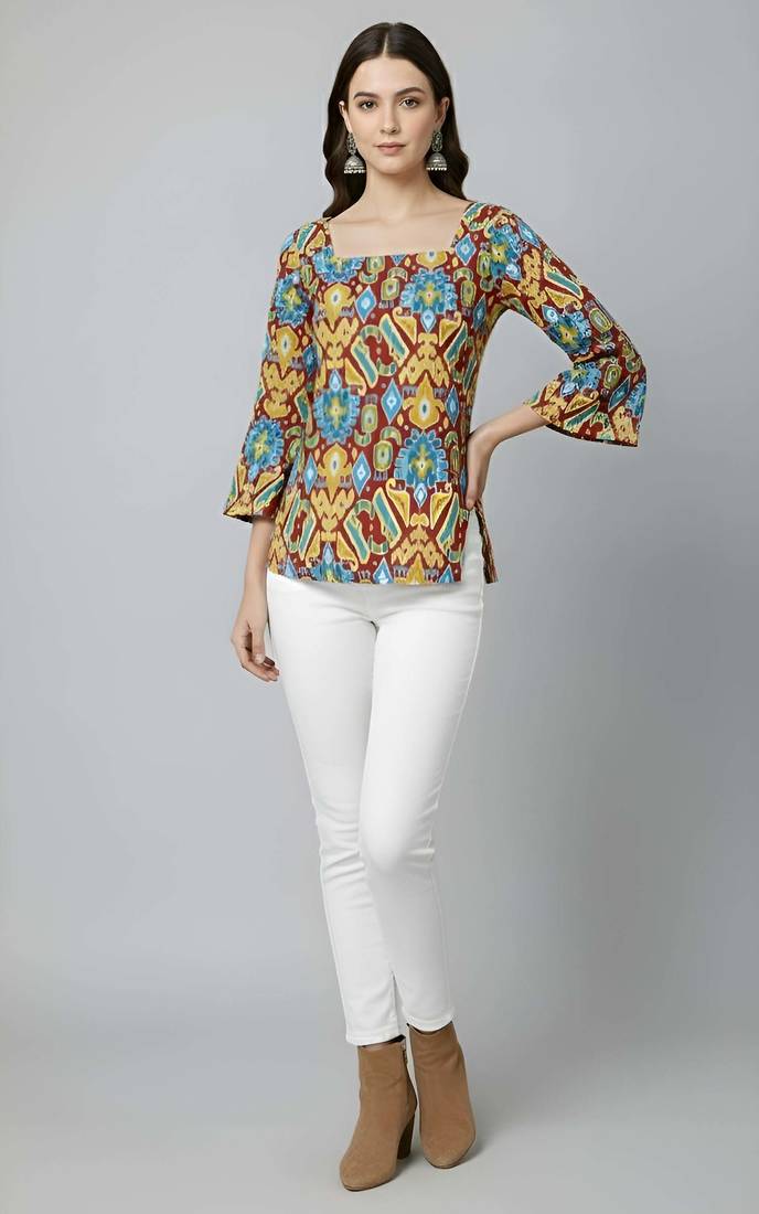 Multicolor  pure cotton printed tunic for women