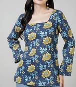 Blue  pure cotton printed tunic for women
