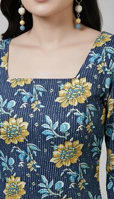 Blue  pure cotton printed tunic for women 3