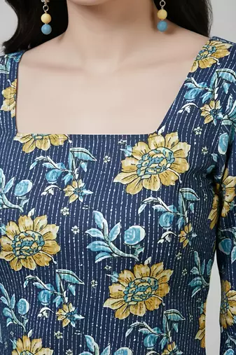Blue  pure cotton printed tunic for women