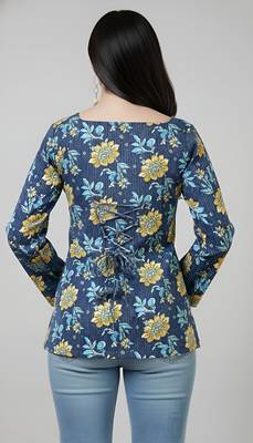 Blue  pure cotton printed tunic for women 5