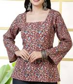 Maroon  pure cotton printed tunic for women