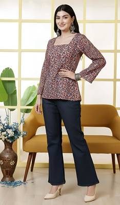 Maroon  pure cotton printed tunic for women 3