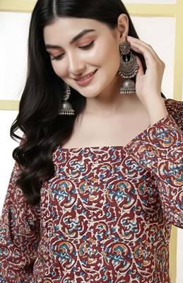 Maroon  pure cotton printed tunic for women 4