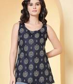 Blue  pure cotton printed tunic for women