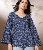 Blue  pure cotton printed tunic for women