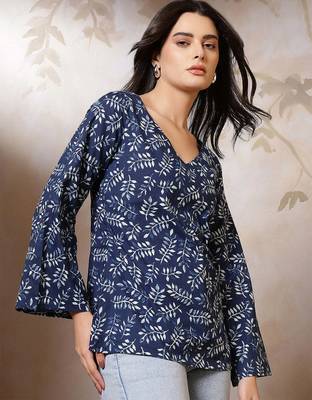Blue  pure cotton printed tunic for women 3