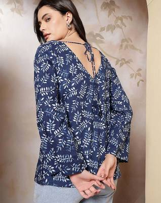 Blue  pure cotton printed tunic for women 4