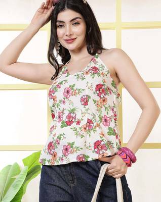 White  pure cotton printed tunic for women 3