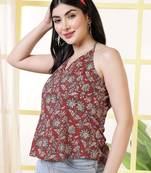 Maroon  pure cotton printed tunic for women