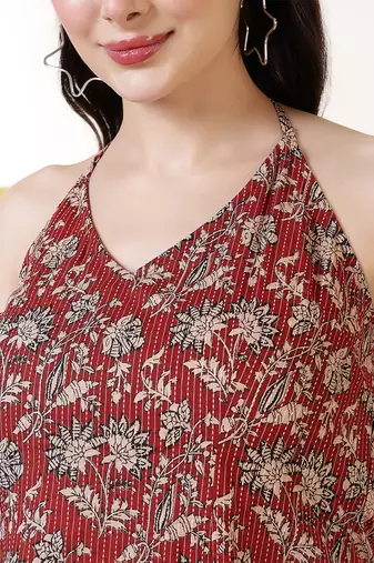 Maroon  pure cotton printed tunic for women