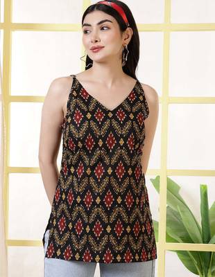 Black  pure cotton printed tunic for women 1