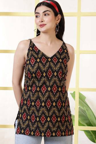 Black  pure cotton printed tunic for women