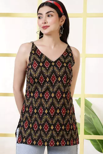 Black  pure cotton printed tunic for women