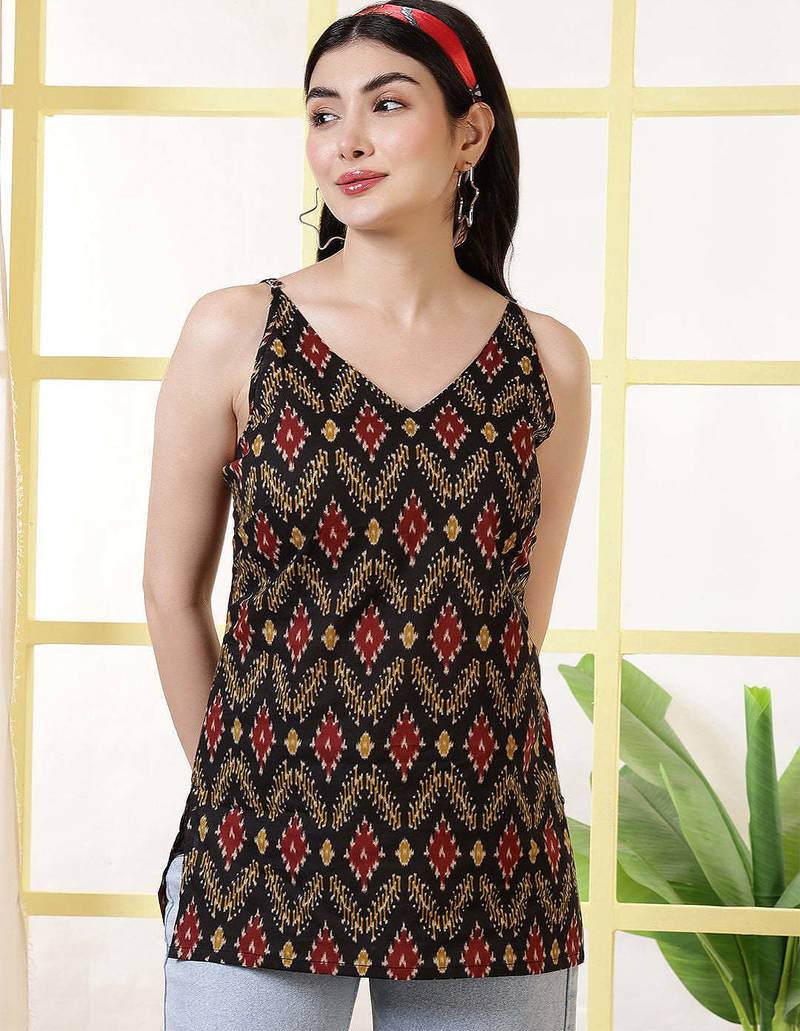 Black  pure cotton printed tunic for women