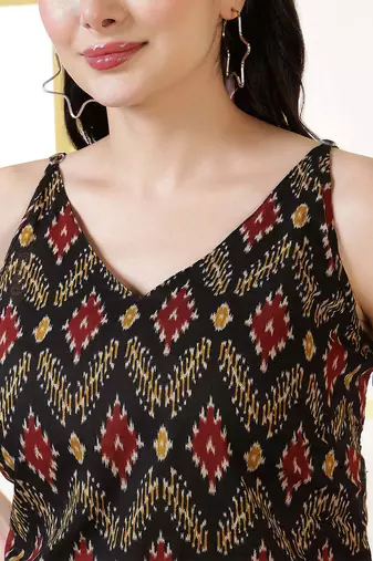 Black  pure cotton printed tunic for women