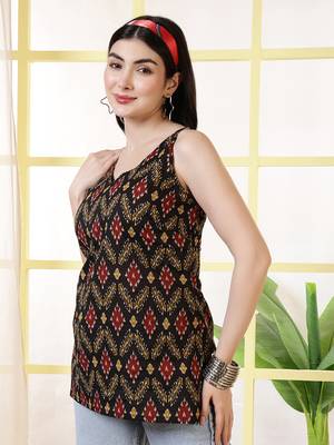 Black  pure cotton printed tunic for women 4