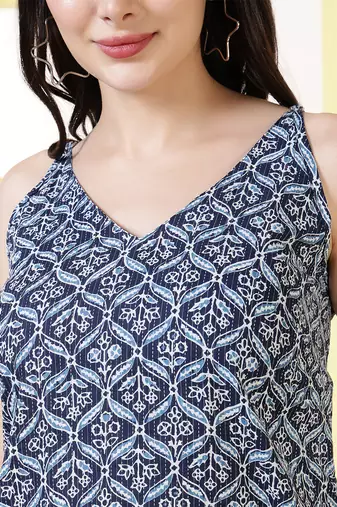 Blue  pure cotton printed tunic for women