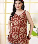 Orange  pure cotton printed tunic for women