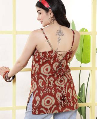 Orange  pure cotton printed tunic for women 3