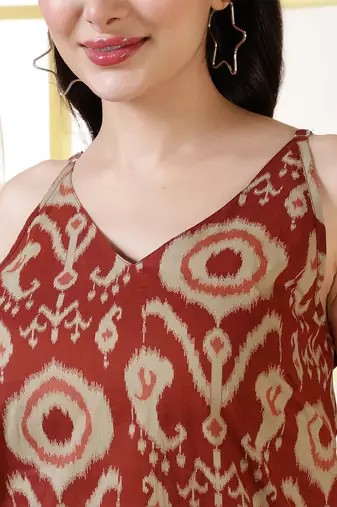 Orange  pure cotton printed tunic for women