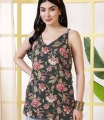 Green  pure cotton printed tunic for women