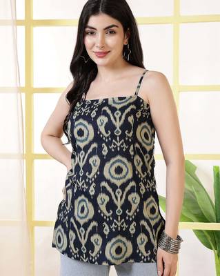 Navy blue  pure cotton printed tunic for women 1