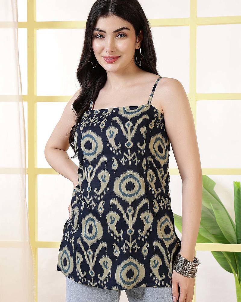 Navy blue  pure cotton printed tunic for women