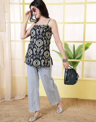 Navy blue  pure cotton printed tunic for women 2